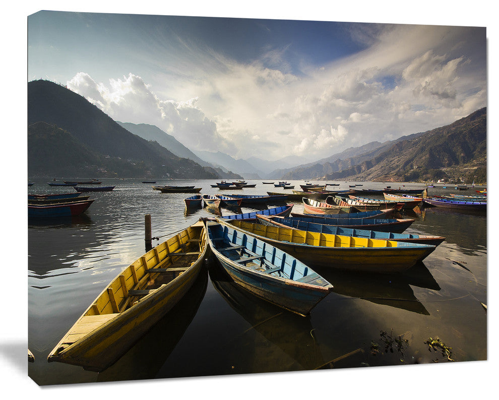 Pokhara Lakeside Boats, Boat Canvas Art Print, 40"x30"