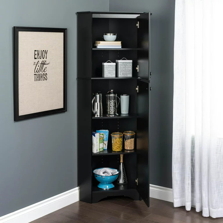 Storage Cabinet, Elegant Design With Adjustable Shelves & Round Handles, Black