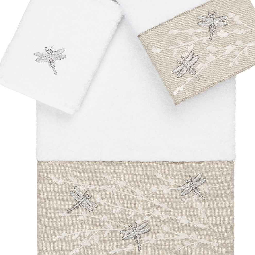 Linum Home Textiles Turkish Cotton Braelyn 3-Piece Embellished Towel Set, White