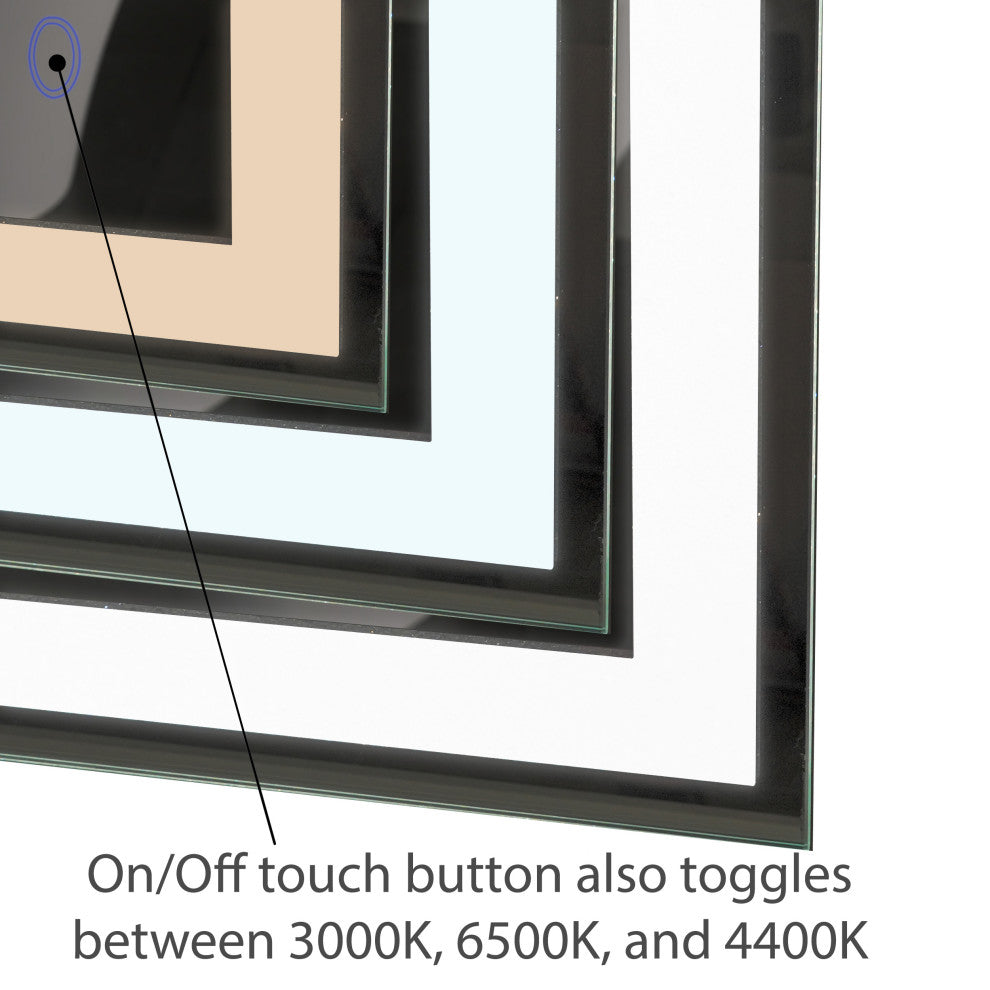 Edison Tri-Color Wall Mounted Backlit LED Bathroom Vanity Mirror, 72"w X 38"h