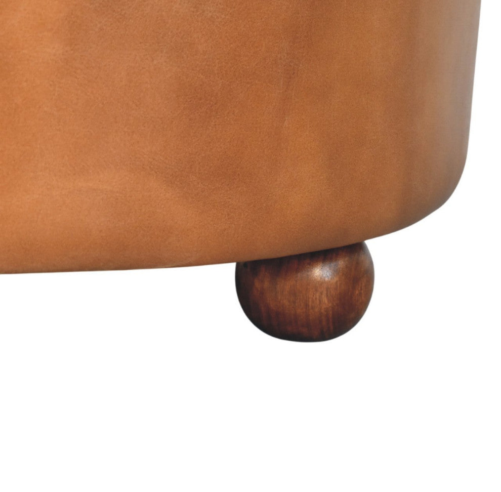 Ottoman upholstered Buffalo Brown hide leather Round Artisan Furniture