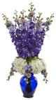 Nearly Natural Delphinium & Hydrangea Artificial Arrangement in Blue Vase Purple