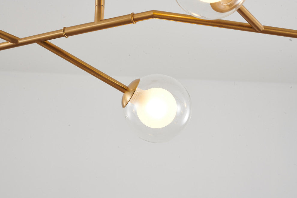 7-LightGold St eel Chandelier With Glass Shades