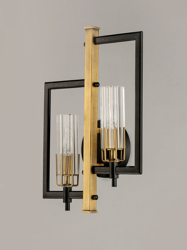 Maxim Flambeau 2-Light Wall Sconce 16112CLBKAB, Black/Antique Brass