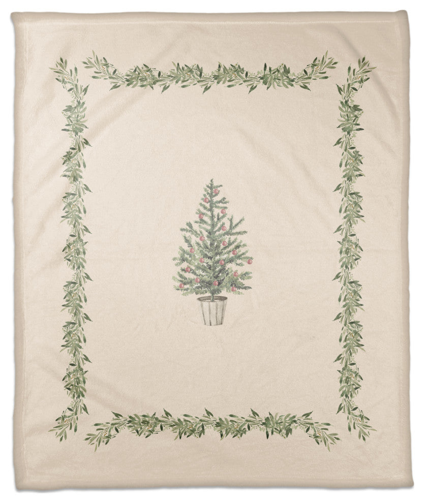 Garlan Border Christmas Tree 2 50x60 Coral Fleece Blanket