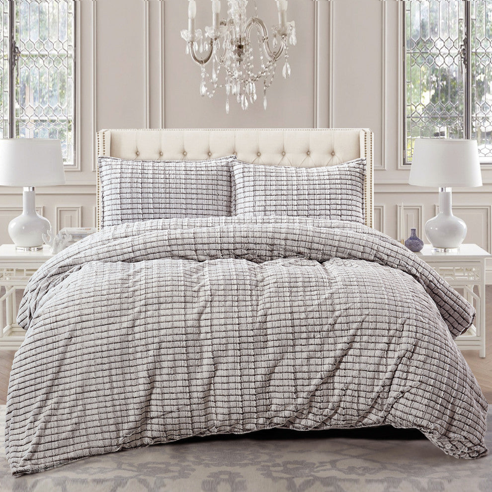 3 Piece Faux Fur Set Duvet, Paris, 92" X 90