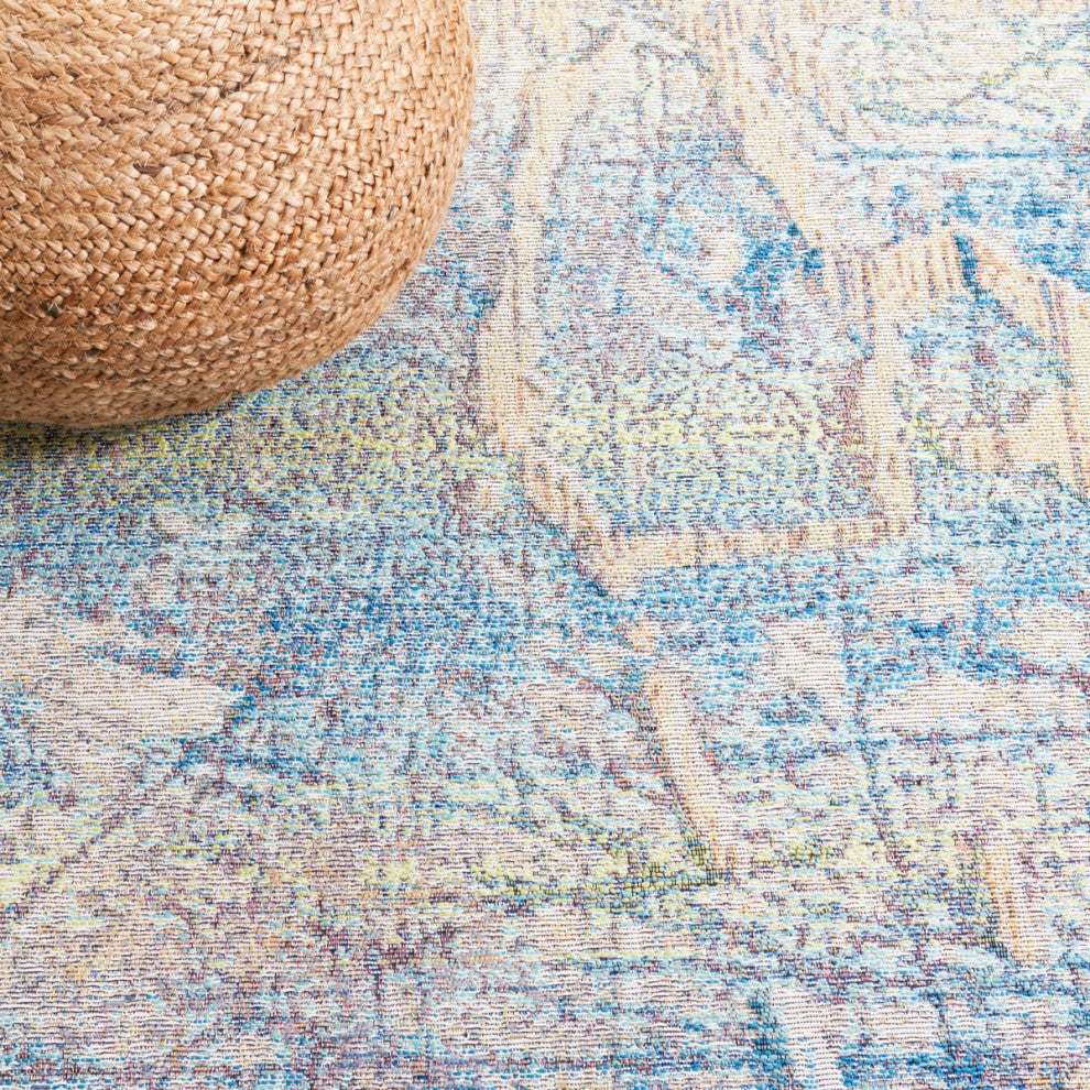 Safavieh Barbados Collection Indoor-Outdoor, BAR548 Rug, Ivory/Blue/Green, 6'6" Square