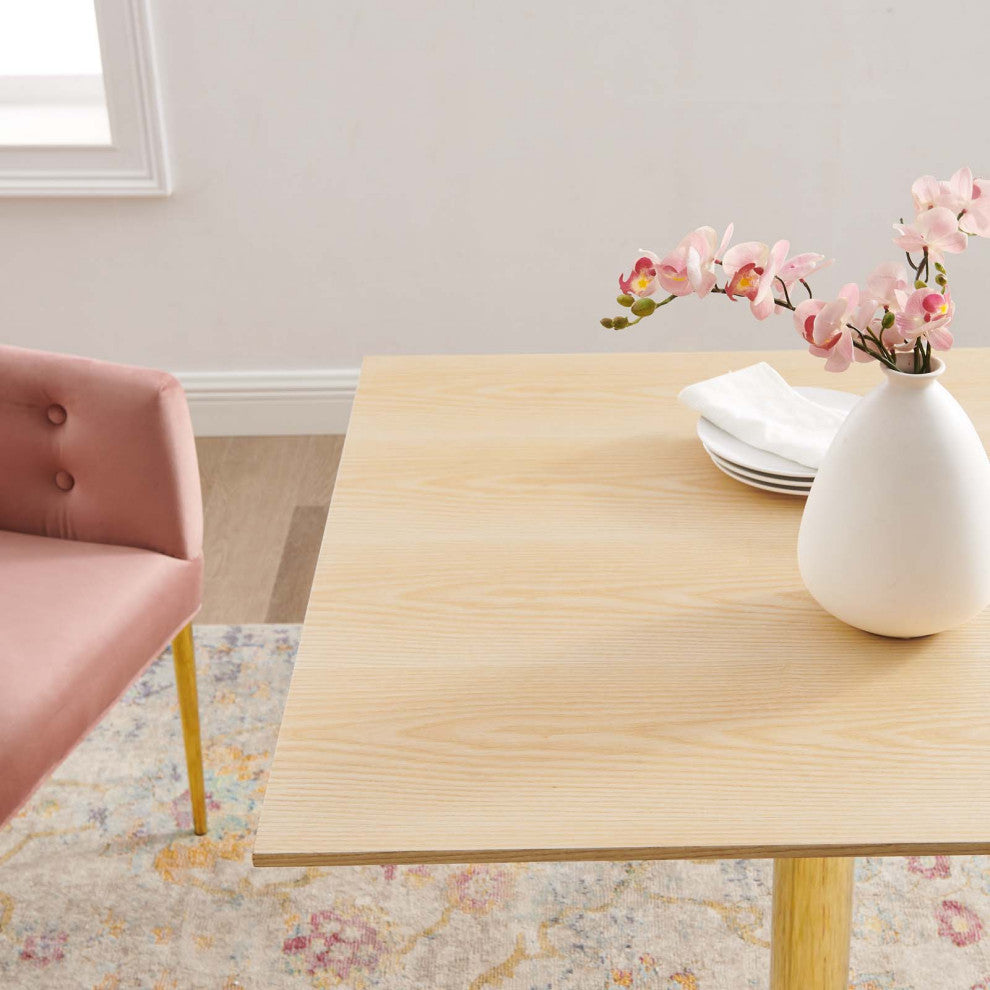 35" Dining Table, Square, Natural Gold, Metal, Modern, Mid Century