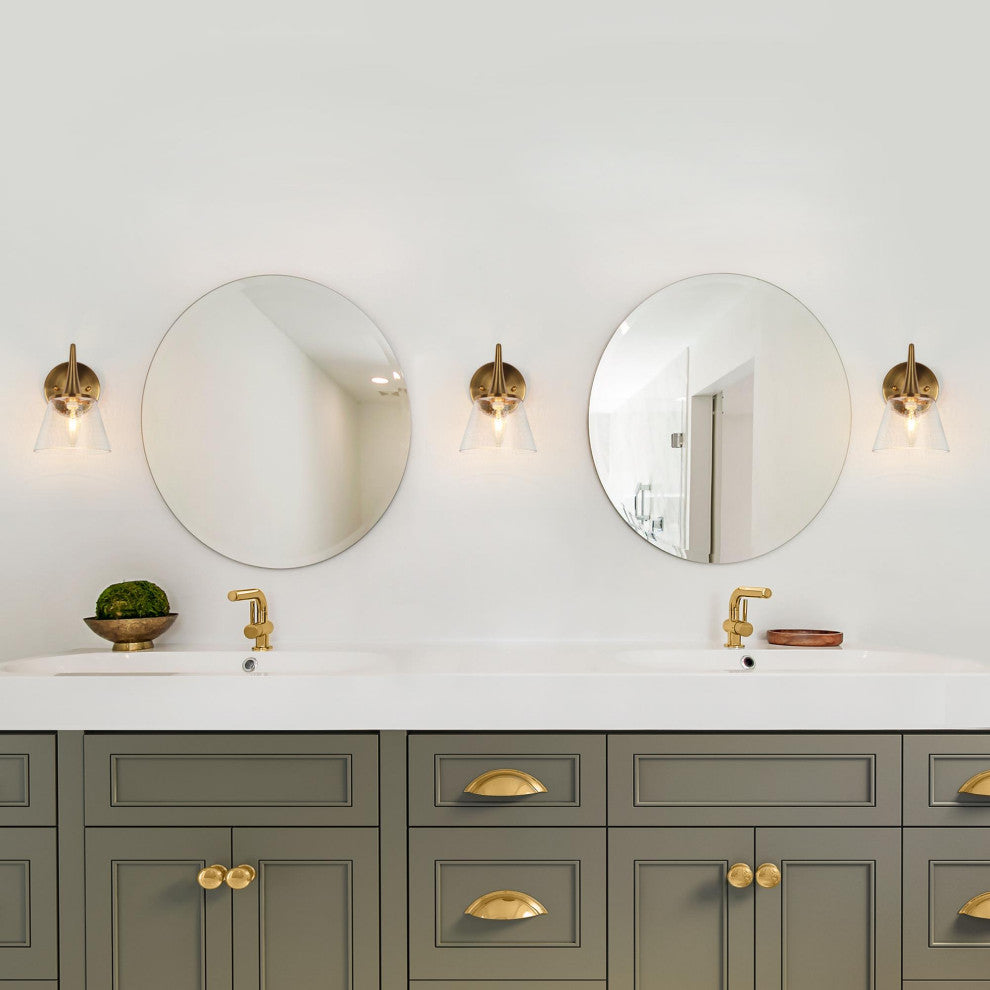 LNC 6" W 1-Light Polished Gold with Seeded Glass Modern Wall Sconce