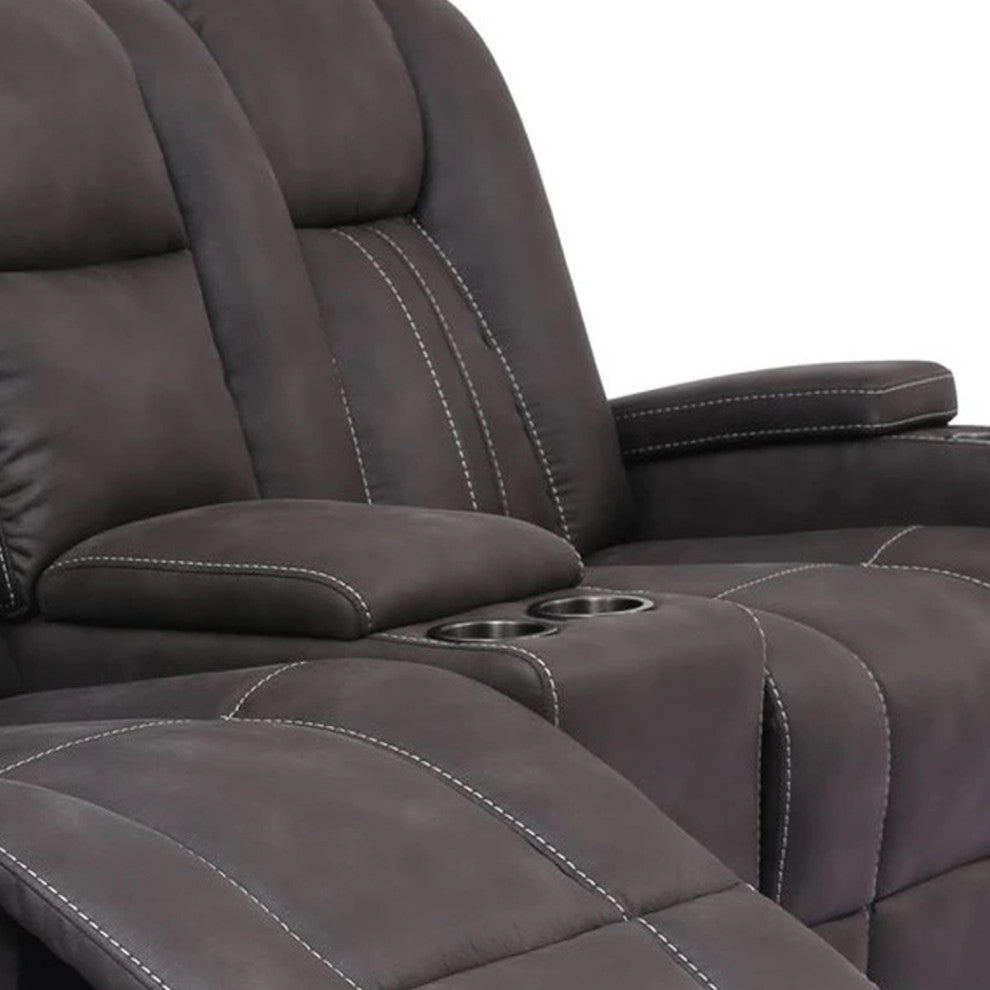 Benzara BM252439 Glider Recliner Loveseat, Lift Top Armrest/Cup Holders, Gray