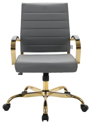 LeisureMod Benmar Home Leather Office Chair With Gold Frame