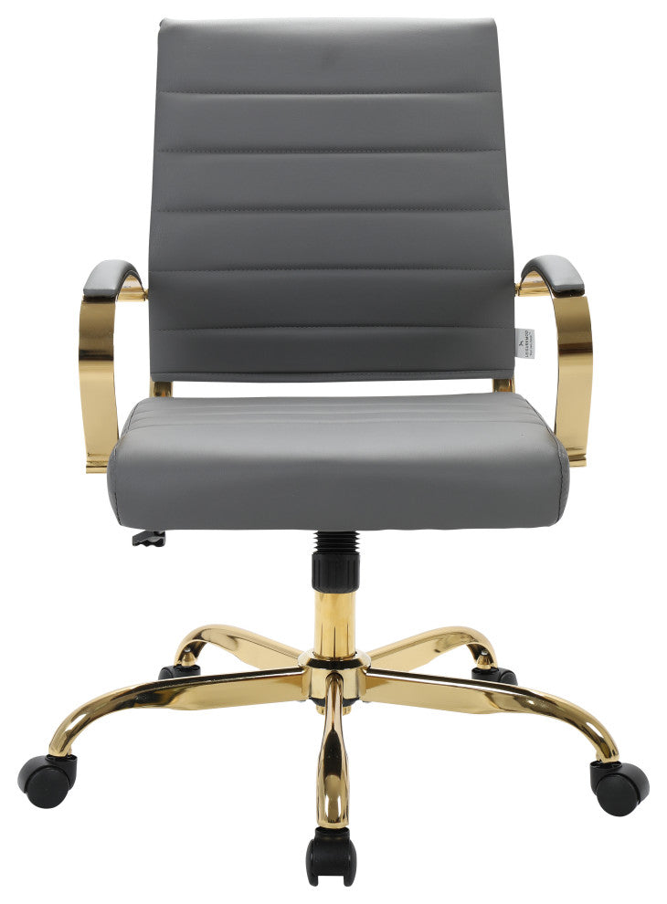 LeisureMod Benmar Home Leather Office Chair With Gold Frame