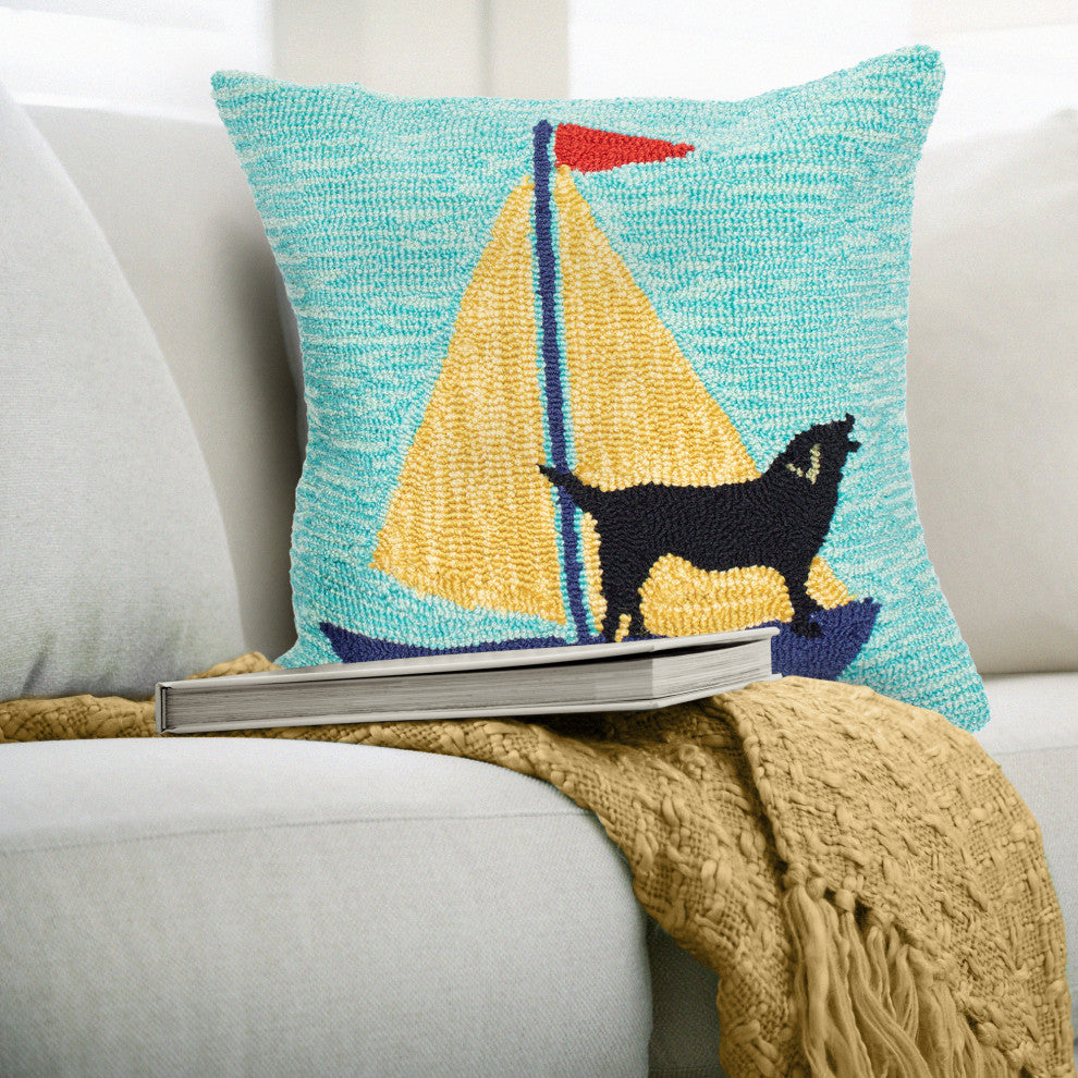 Frontporch Sailing Dog Pillow, Yellow, 18"x18"