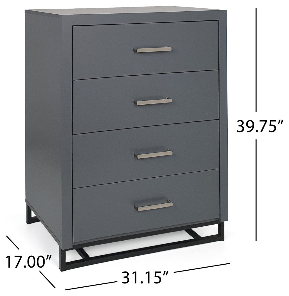 GDF Studio Modern 4-Drawer Wood Dresser With Iron Base, Charcoal Gray/Black