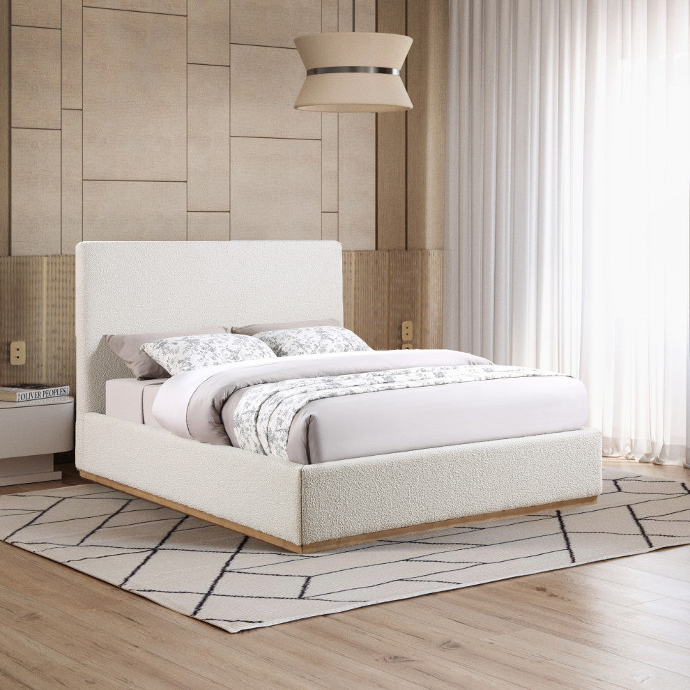 Monaco Boucle Fabric Upholstered Bed, Cream, King