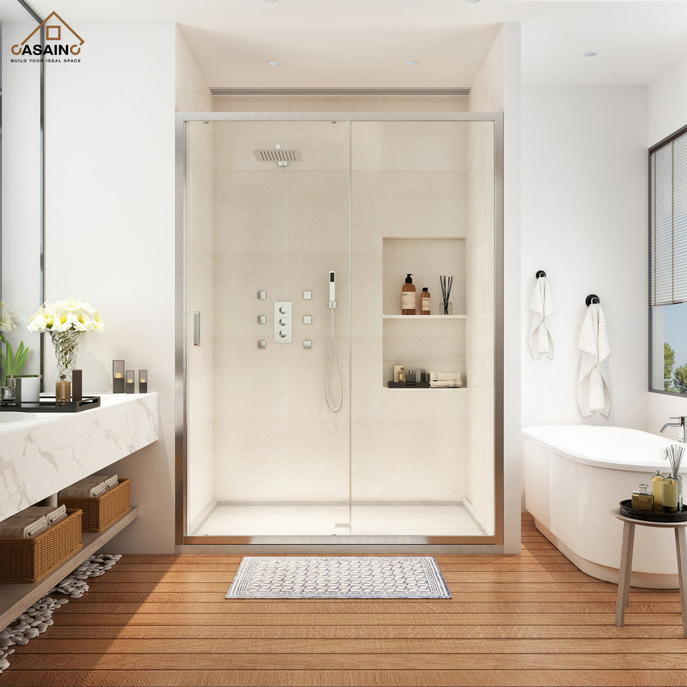 48-in x 72-in Framed Sliding Shower Door, Brushed Nickel