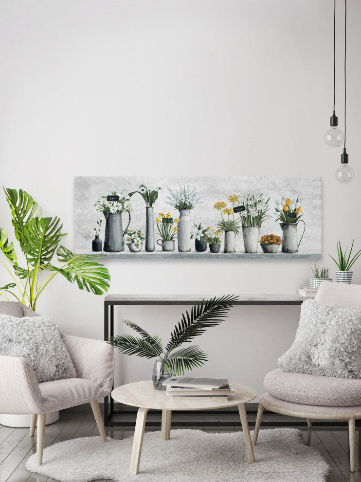"Outdoor Flower Pots" Painting Print on Wrapped Canvas