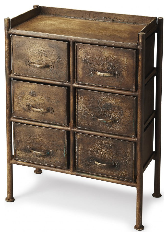 23" Bronze Metal Six Drawer Chest