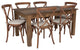 60" x 38" Antique Rustic Farm Table Set with 6 Cross Back Chairs and Cushions