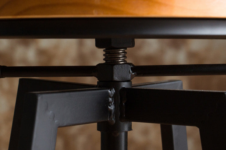 Industrial-Styled Iron Rotating and Lifting Bar Stool Made of Solid Wood, Copper