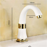 Restroom White and Gold Automatic Sensor Hands Free Faucet