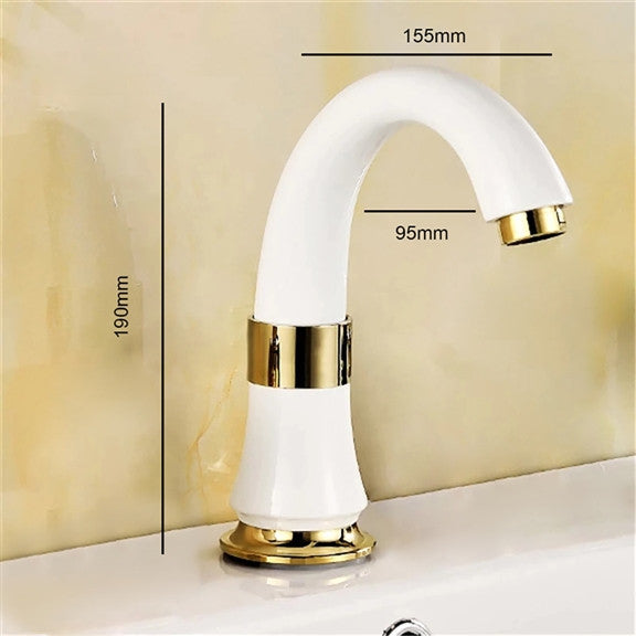 Restroom White and Gold Automatic Sensor Hands Free Faucet
