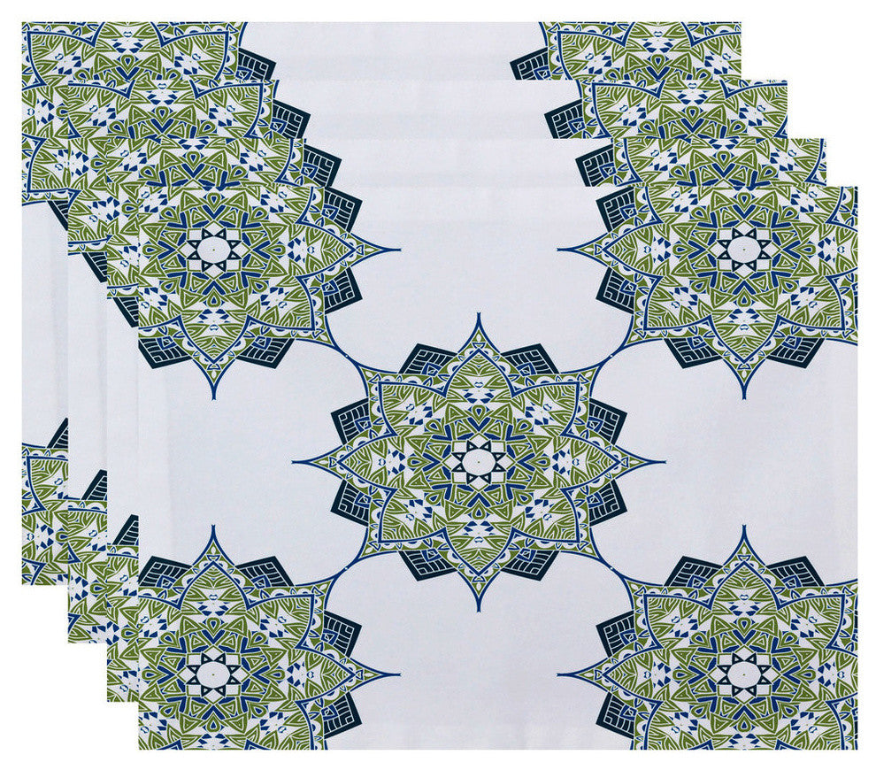 18"x14" Rhapsody, Geometric Print Placemat, Green, Set of 4
