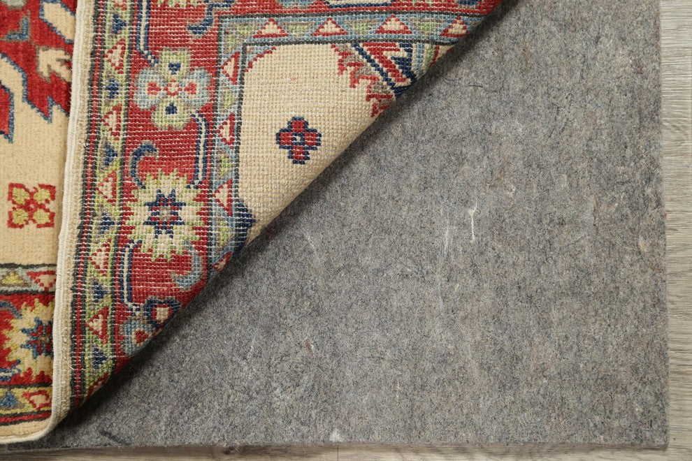 Pakistani Traditional Kazak Wool Hand Made Oriental Runner Rug, Beige, 6'7"X2'9"
