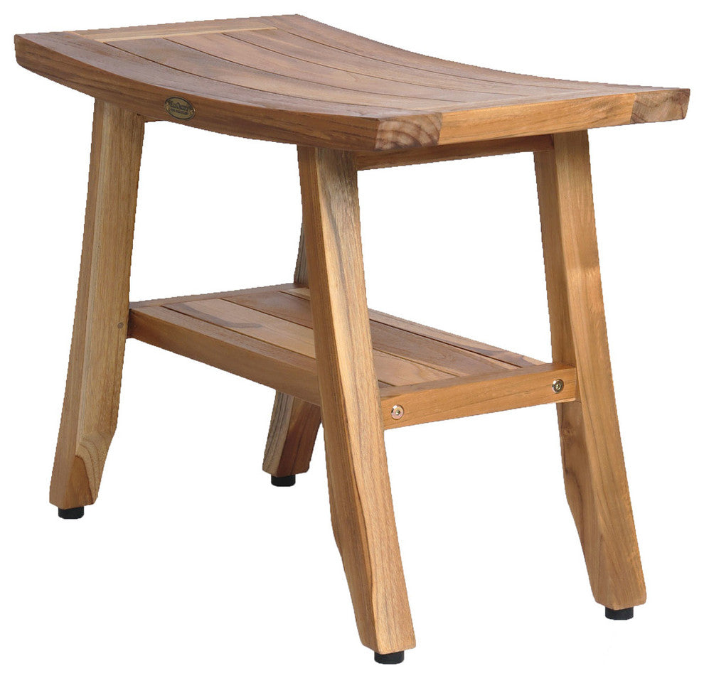 Ecodecors Satori Eastern Style Earthyteak Shower Bench, 24", With Shelf