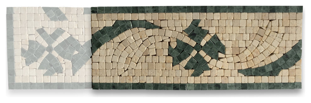 Marble Mosaic Border Listello Accent Tile Clover Green 4.7x12 Polished, 1 piece