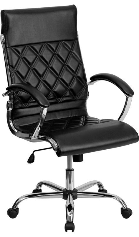 High Back Designer Leather Executive Swivel Office Chair WithChrome Base, Black