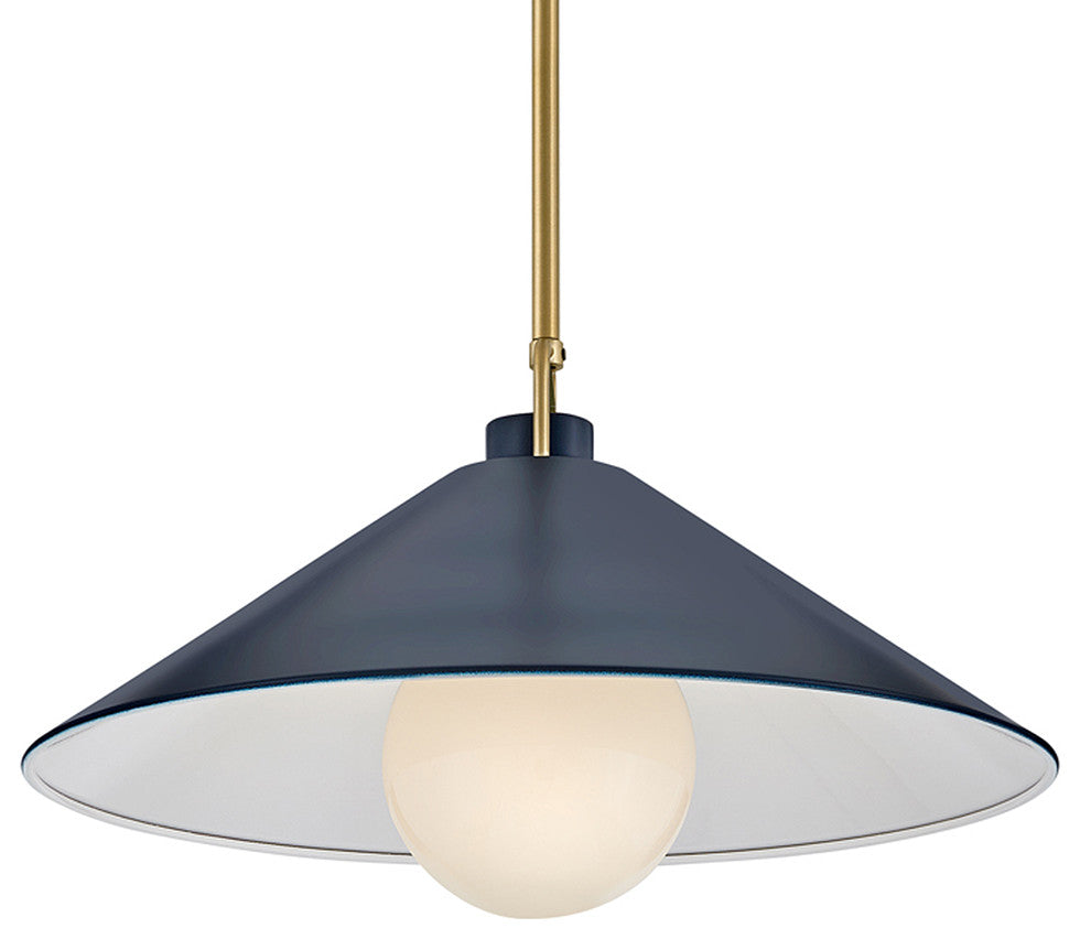 Lark Milo 16" Pendant Light, Lacquered Brass + Matte Navy shade