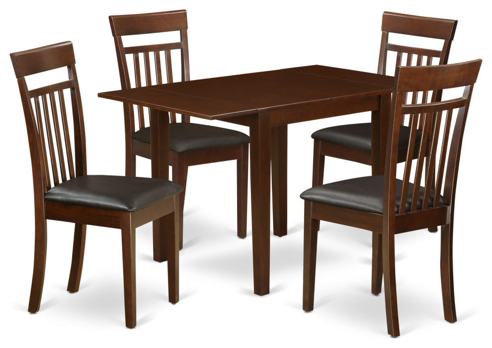 Dining Set For 5- Four Chairs, Table, Mahogany Finish Wood Structure