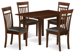 Dining Set For 5- Four Chairs, Table, Mahogany Finish Wood Structure