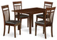 Dining Set For 5- Four Chairs, Table, Mahogany Finish Wood Structure