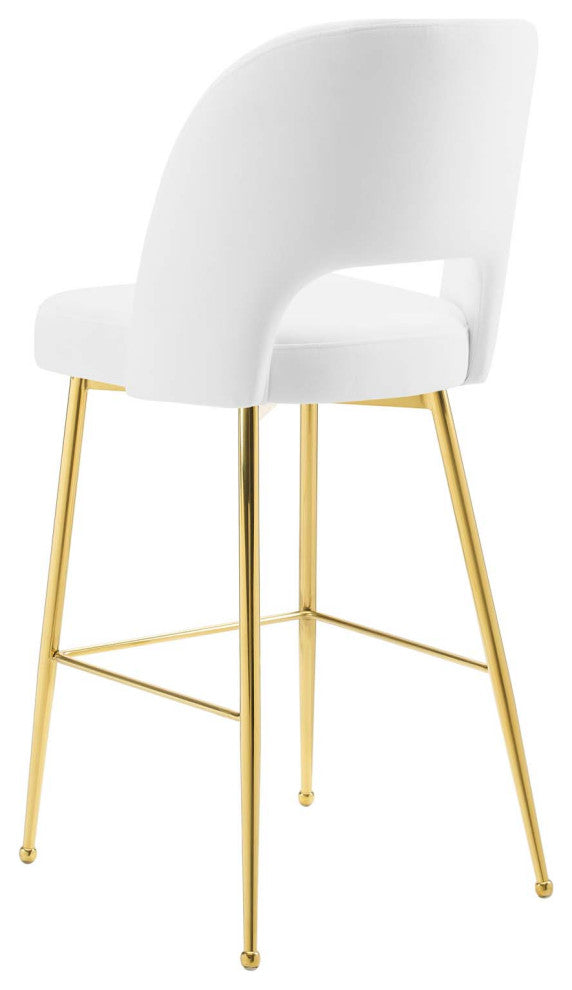 Bar Stool Chair Barstool, Velvet, Metal, White, Bar Pub Cafe Bistro Restaurant