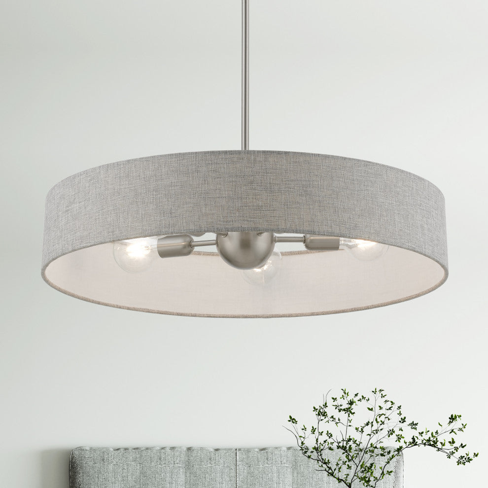 Elmhurst 5 Light Brushed Nickel With Shiny White Accents Large Drum Pendant