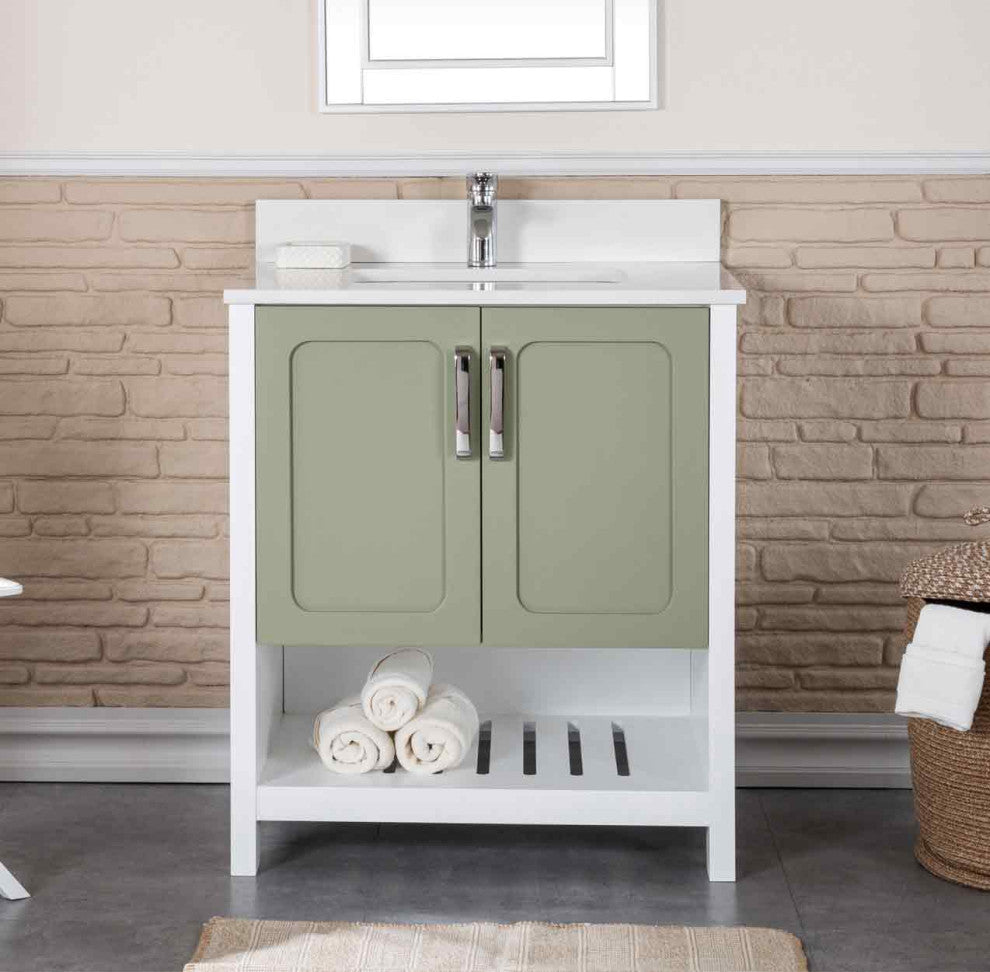 Florin Collection 30" Bathroom Vanity With Sink, Mirror, Countertop, Green