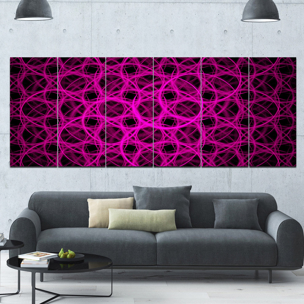 Pink Unusual Fractal Metal Grill, Abstract Canvas Wall Art, 70"x28", 6 Panels