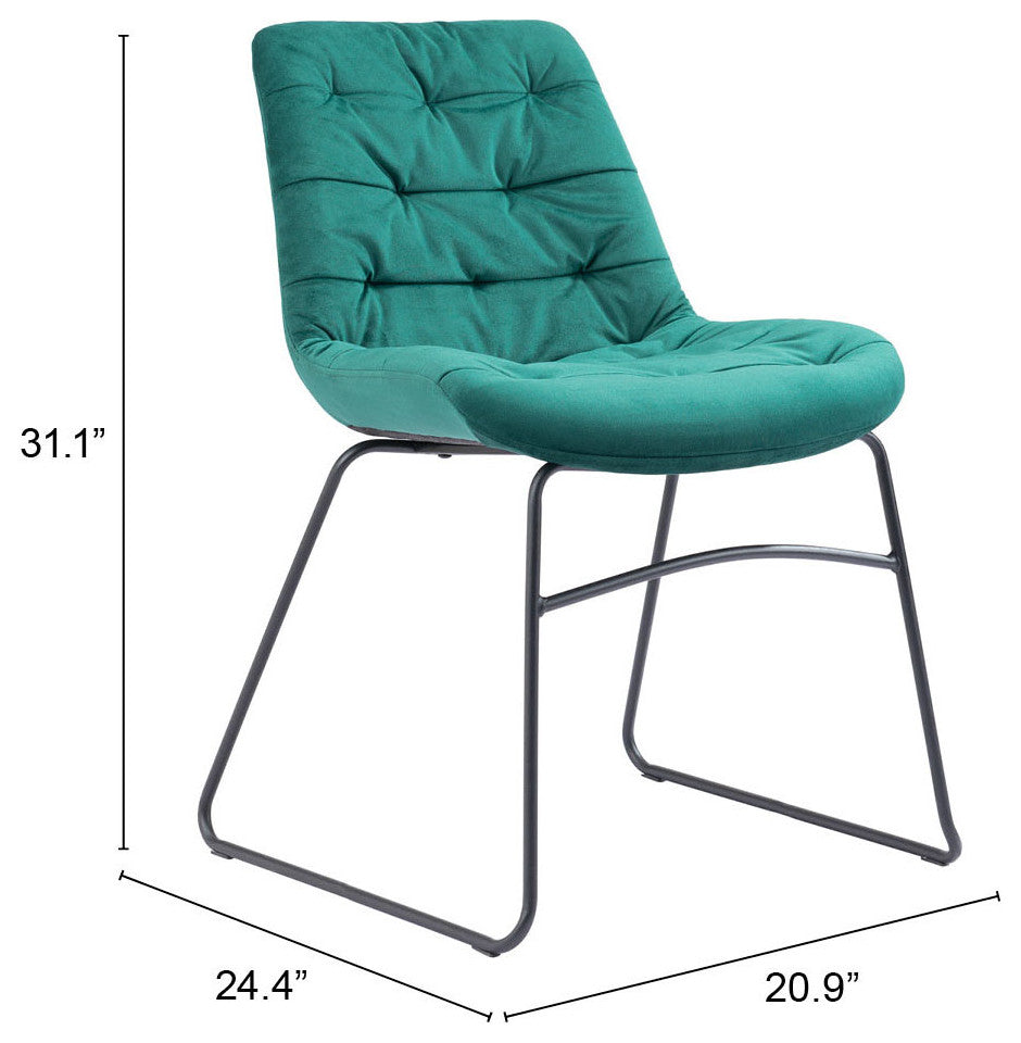 Dining Chair, Set of 2, Steel Metal, Fabric, Green, Black, Kitchen Cafe Bistro