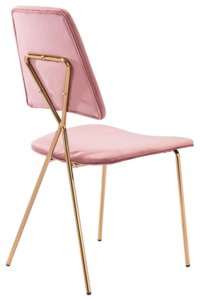 Dining Chair, Set of 2, Steel Metal, Fabric, Pink, Gold, Bar Kitchen Pub Bistro