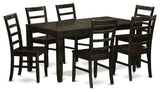 7-Piece Dining Set, Table With Leaf and 6 Chairs, Cappuccino