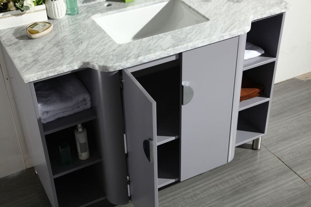 Eviva Plus Vienna 48" Satin Gray Modern Vanity Carrera Marble Top and Porc. Sink