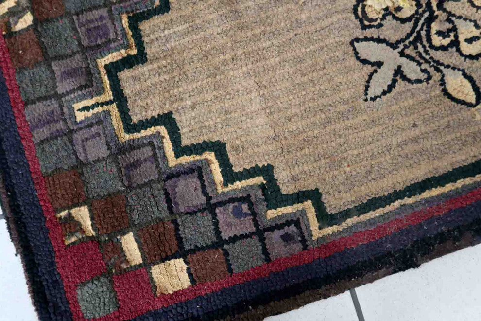 Handmade Antique American Hooked Rug 2.1'x4', 67cmx122cm, 1880s