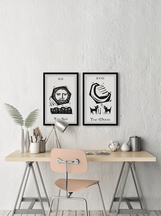 Sun and Moon Tarot Diptych, 2-Piece Set, 30x45 Panels
