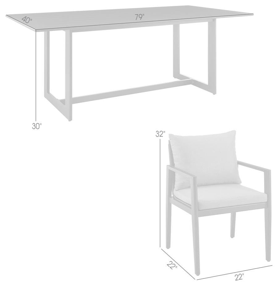 Grand Outdoor Patio 5-Piece Dining Table Set in Aluminum with Grey Cushions
