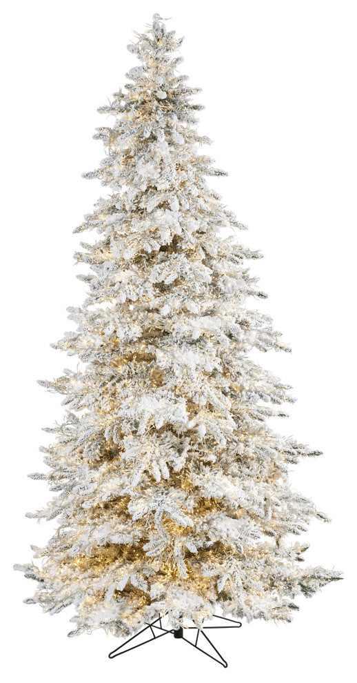 9' Flocked Grand Northern Rocky Fir Faux Xmas Tree W/Lights & Bendable Branches
