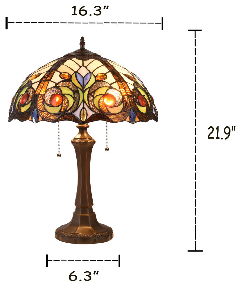 CHLOE Lighting Lennon Tiffany Dark Bronze 2-Light Victorian Table Lamp
