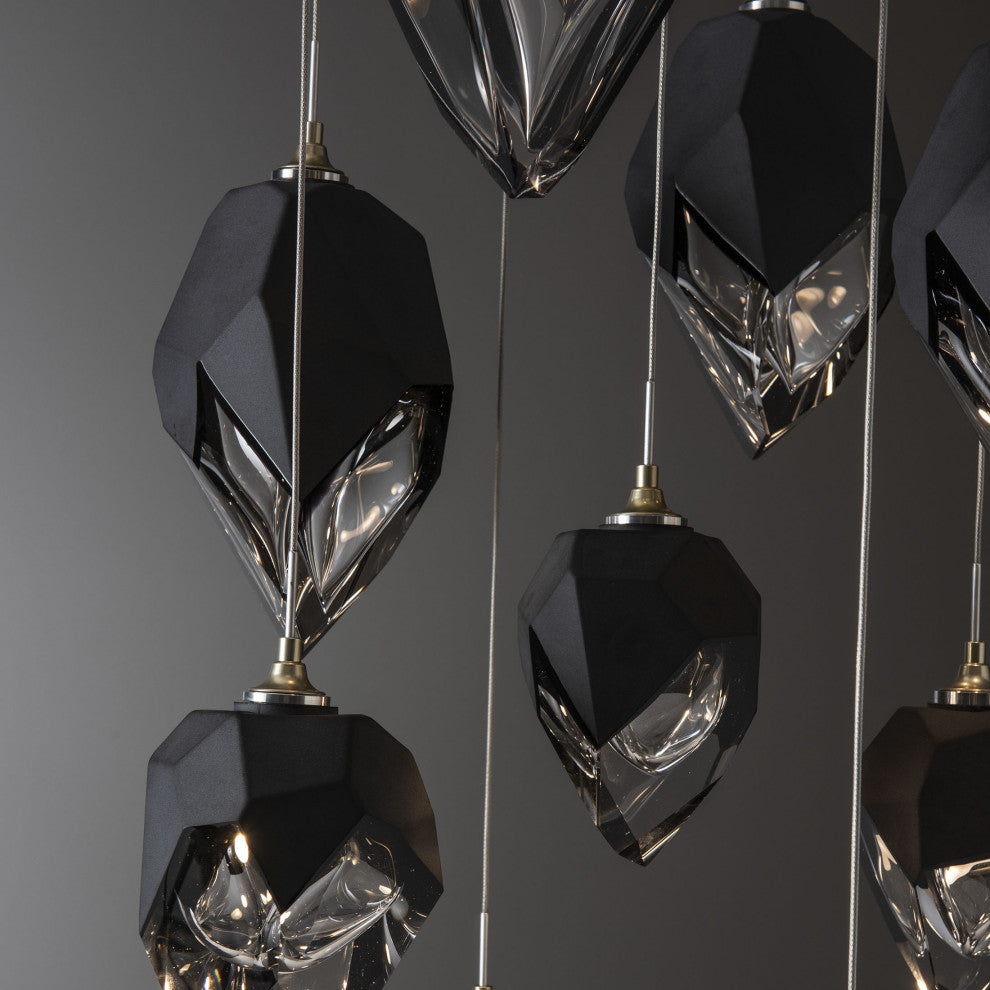Chrysalis 9-Light Mixed Crystal Pendant Modern Brass Finish- Long, Black Crystal