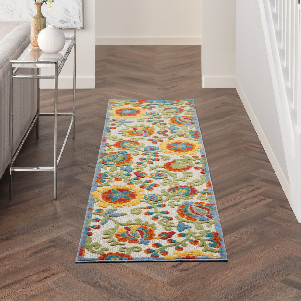 Nourison Aloha 2'3" x 8' Ivory Multicolor Farmhouse Rug